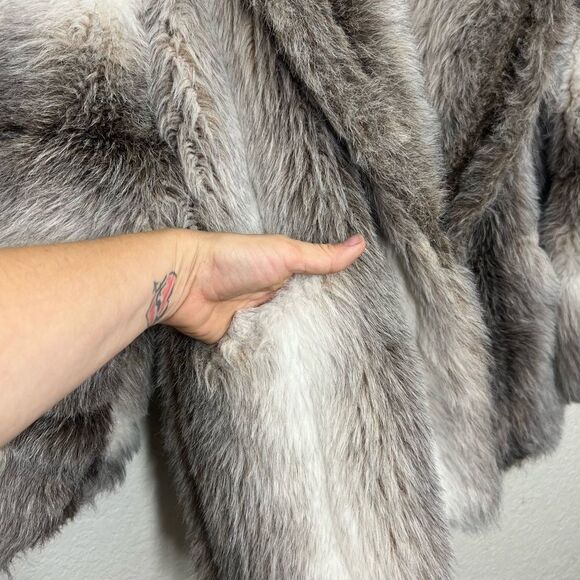 Vintage 80’s Faux Fur Coat Grey Cream White Pelted Jacket Mob Wife Size 14 - Picture 11 of 13